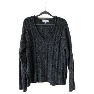 John + Jenn‎ by Line Cable Knit Sweater Marled Gray V-Neck Size Large